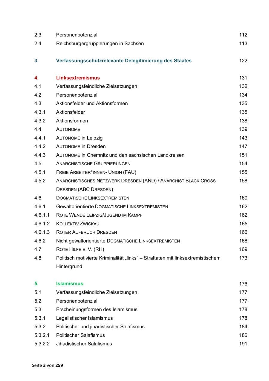 Seite 3 des Verfassungsschutzbericht 2024 Sachsen