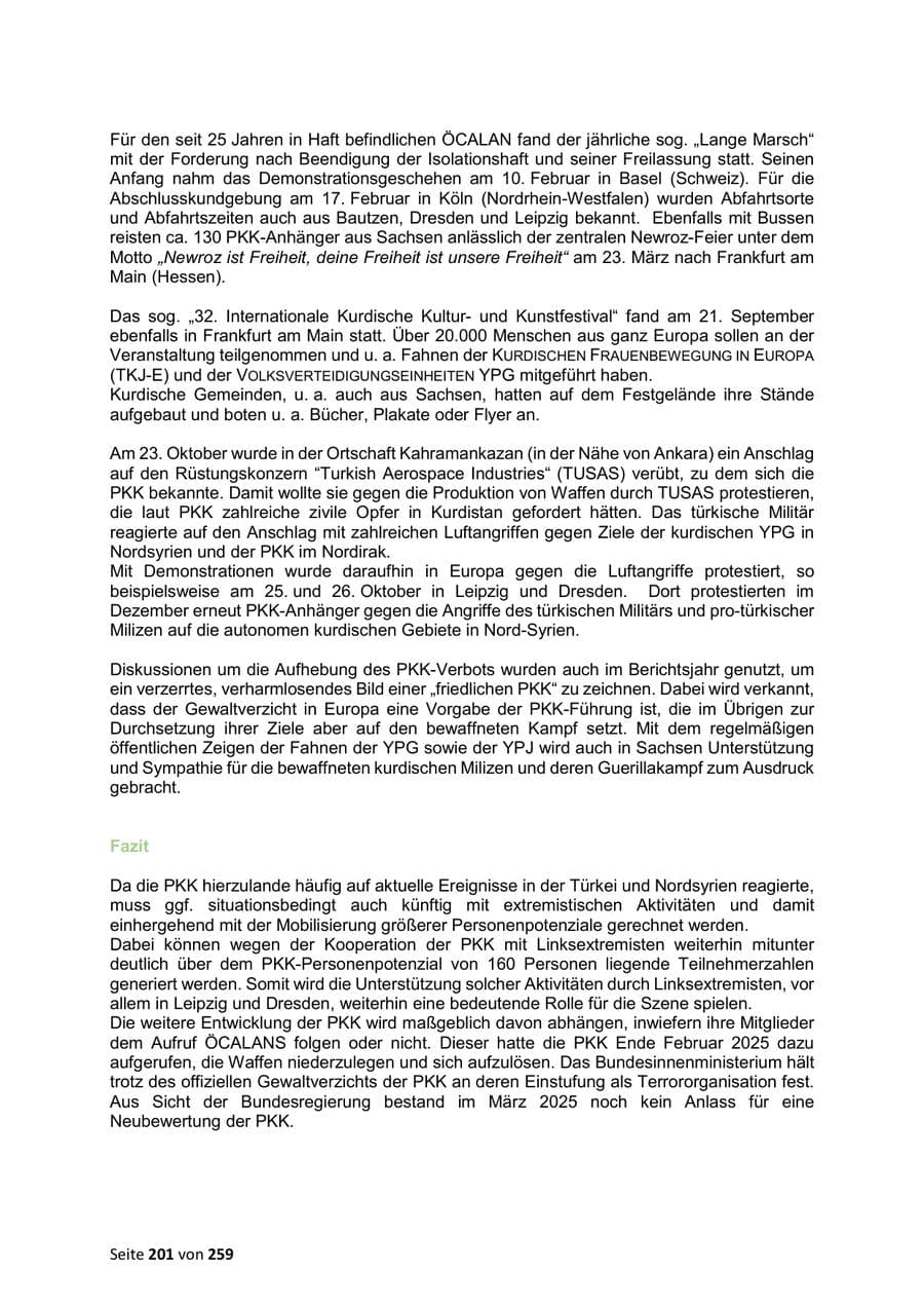 Seite 201 des Verfassungsschutzbericht 2024 Sachsen