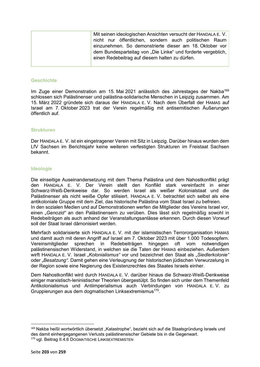 Seite 203 des Verfassungsschutzbericht 2024 Sachsen