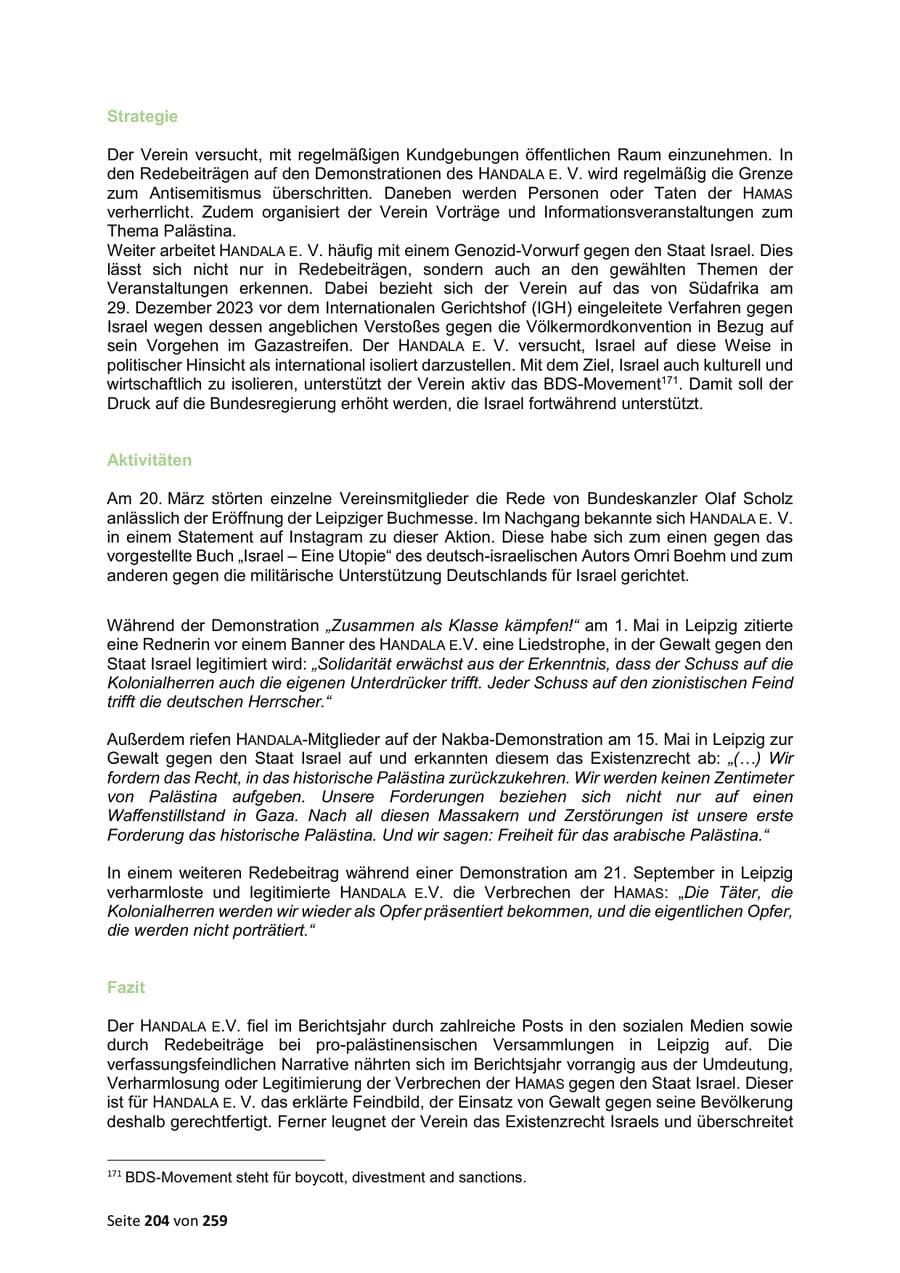 Seite 204 des Verfassungsschutzbericht 2024 Sachsen