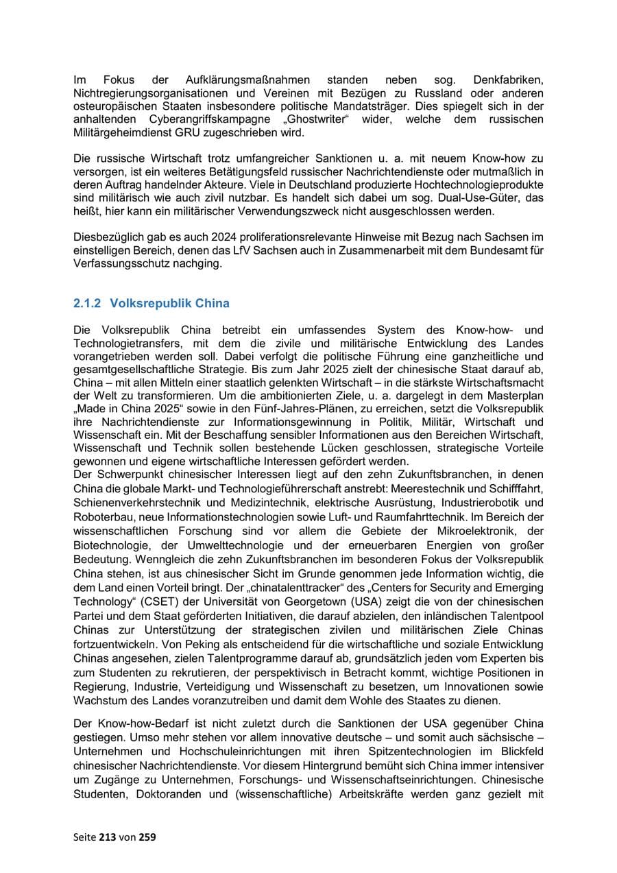 Seite 213 des Verfassungsschutzbericht 2024 Sachsen