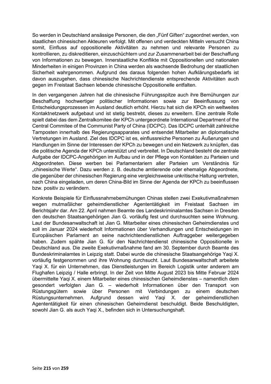 Seite 215 des Verfassungsschutzbericht 2024 Sachsen