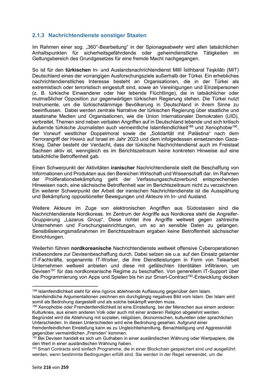 Seite 216 des Verfassungsschutzbericht 2024 Sachsen