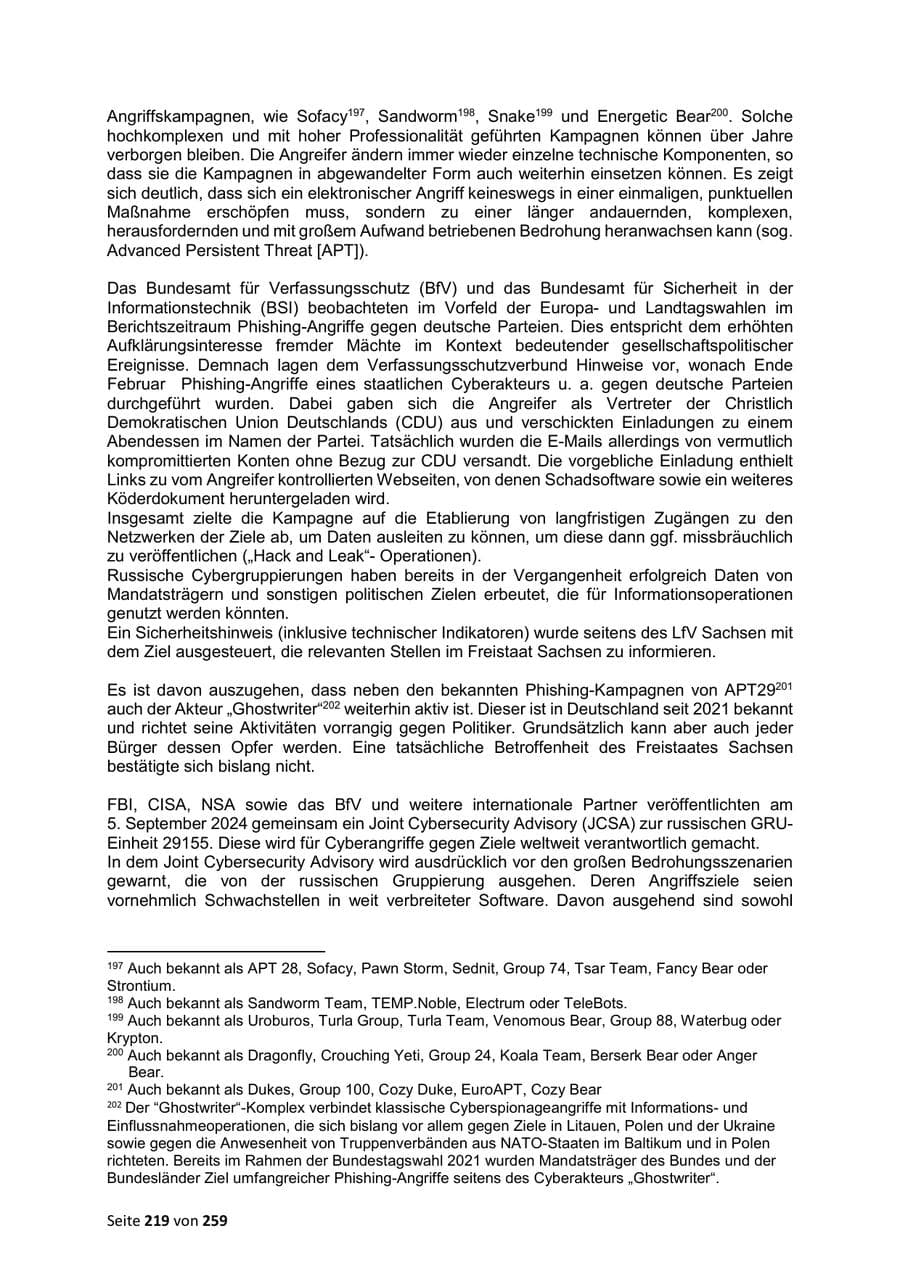 Seite 219 des Verfassungsschutzbericht 2024 Sachsen