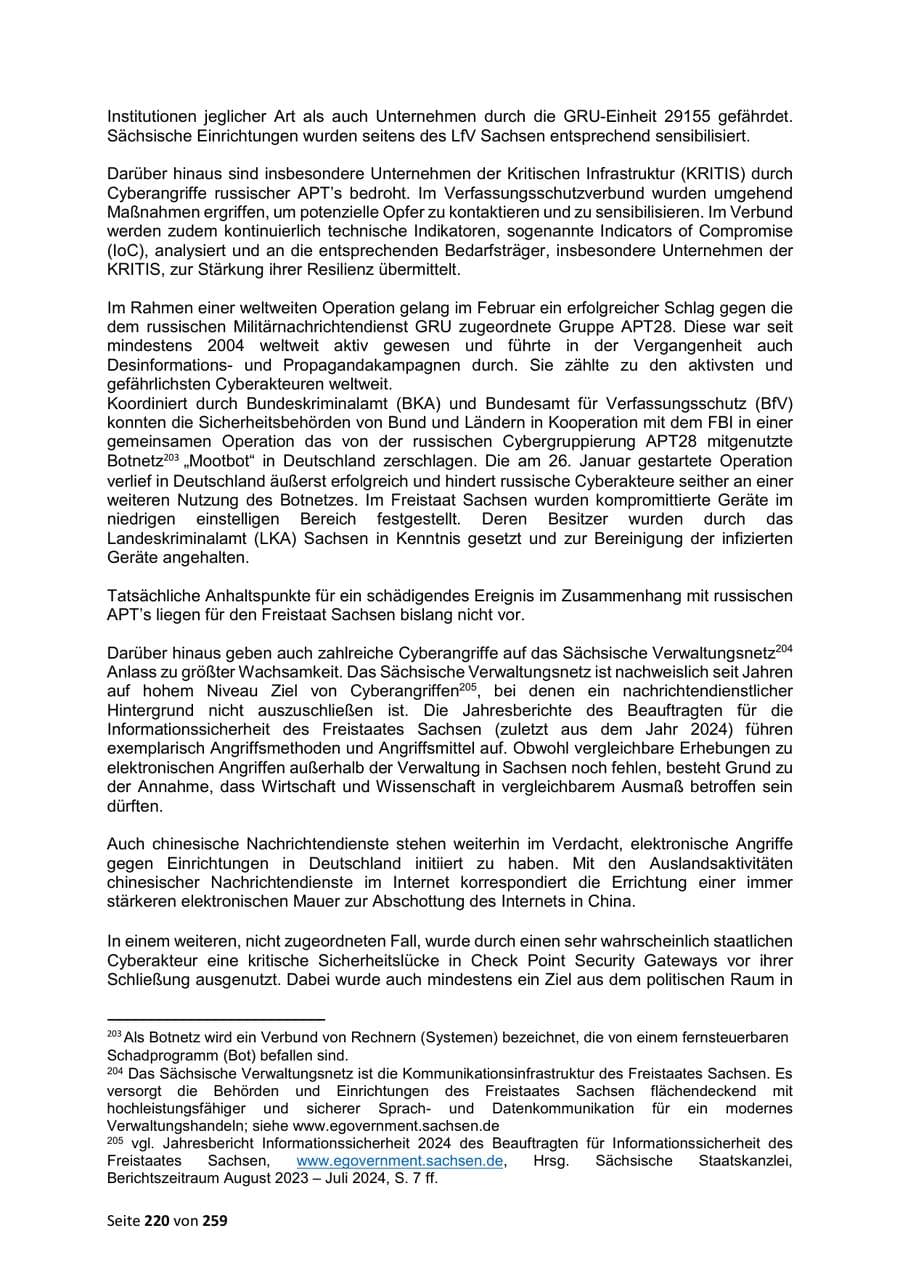 Seite 220 des Verfassungsschutzbericht 2024 Sachsen