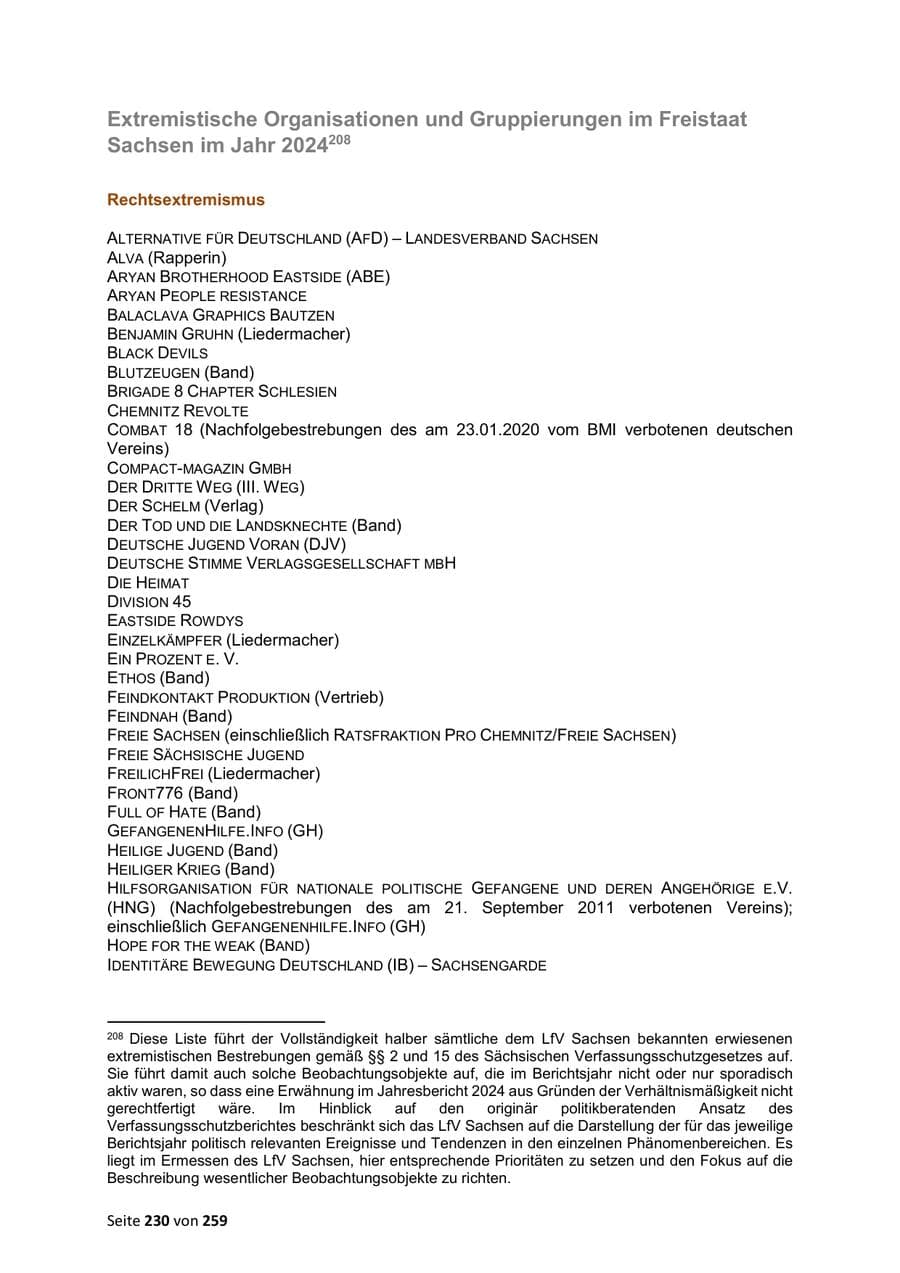 Seite 230 des Verfassungsschutzbericht 2024 Sachsen