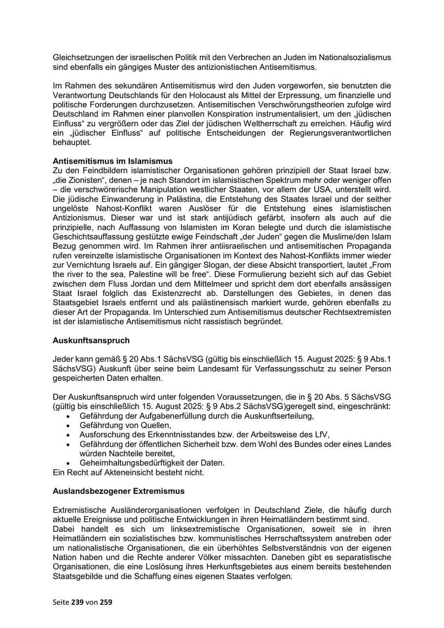 Seite 239 des Verfassungsschutzbericht 2024 Sachsen