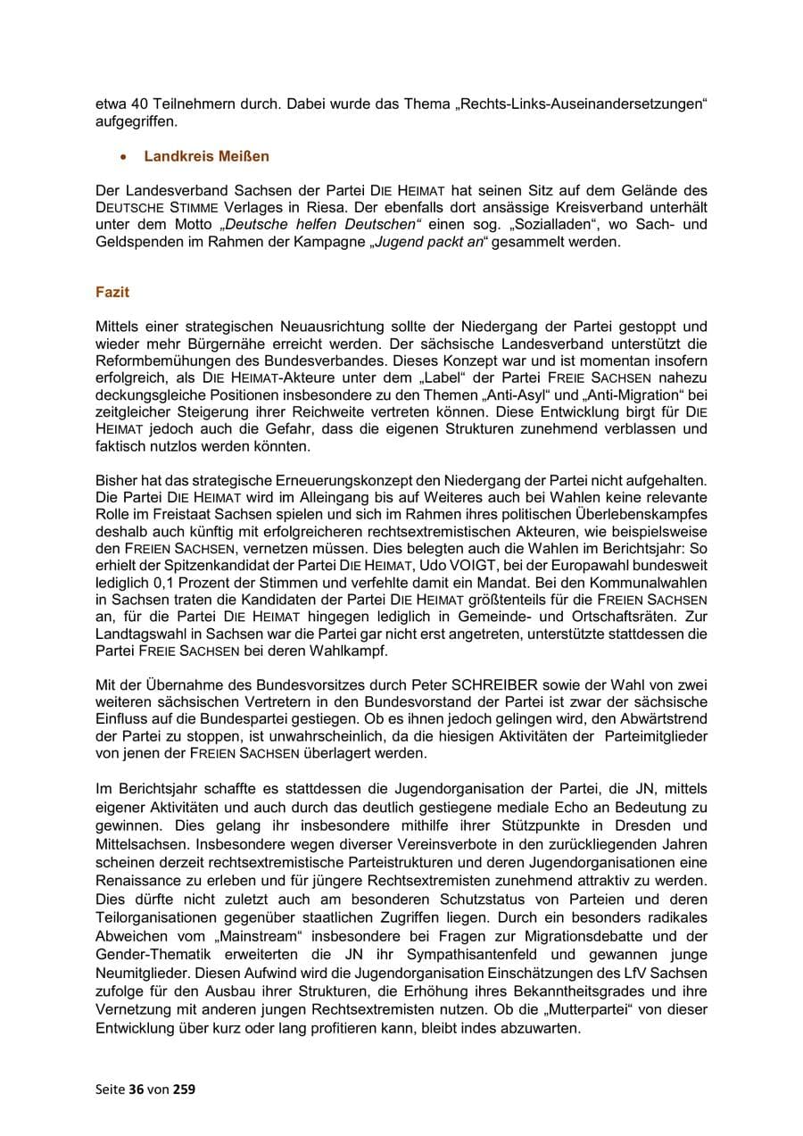 Seite 36 des Verfassungsschutzbericht 2024 Sachsen