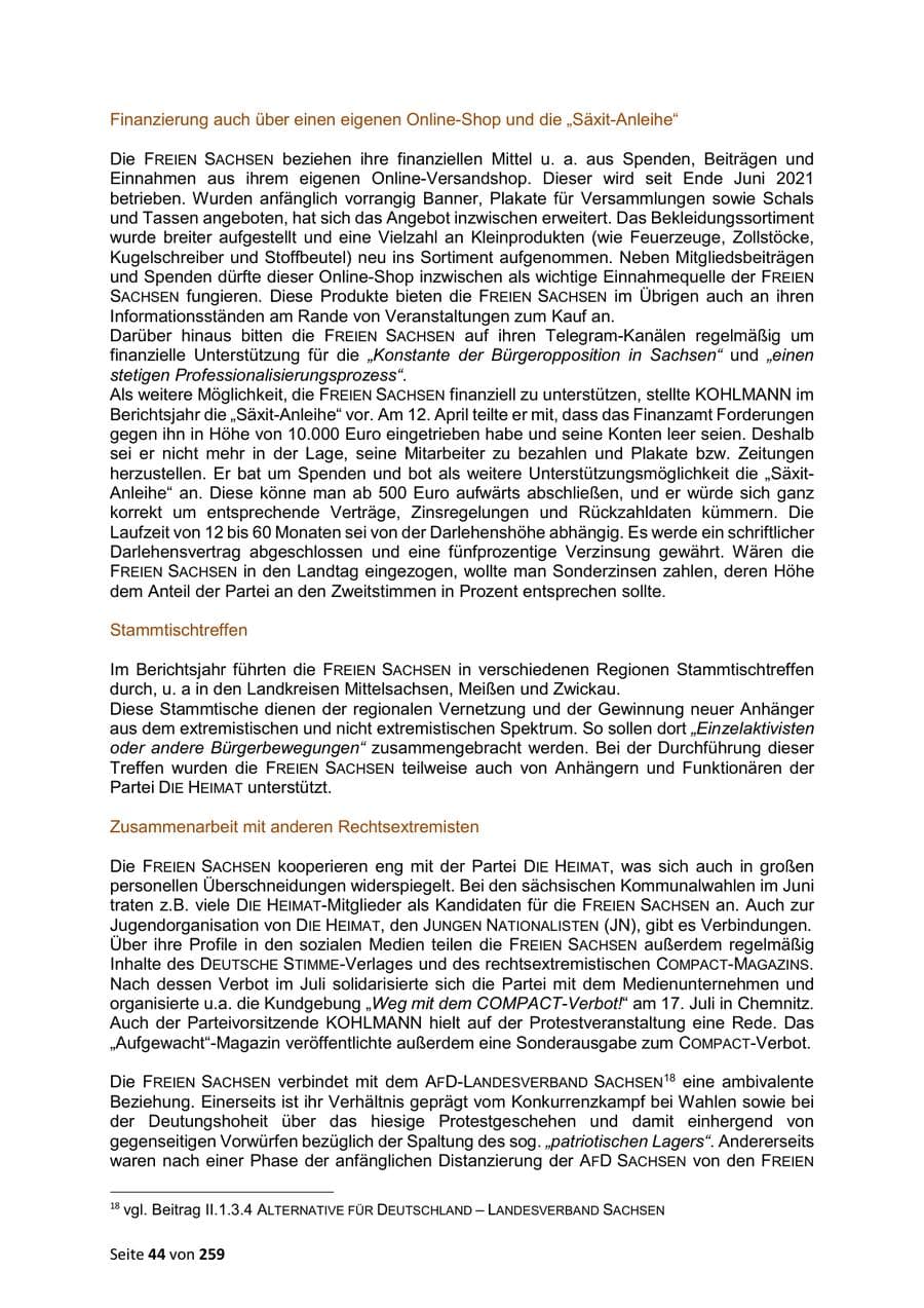 Seite 44 des Verfassungsschutzbericht 2024 Sachsen