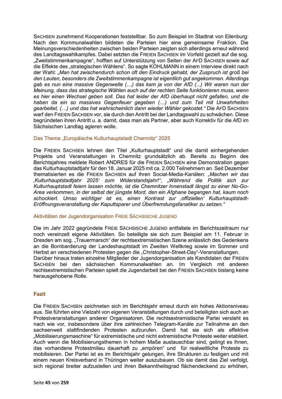 Seite 45 des Verfassungsschutzbericht 2024 Sachsen