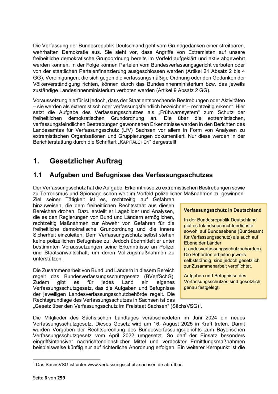 Seite 6 des Verfassungsschutzbericht 2024 Sachsen