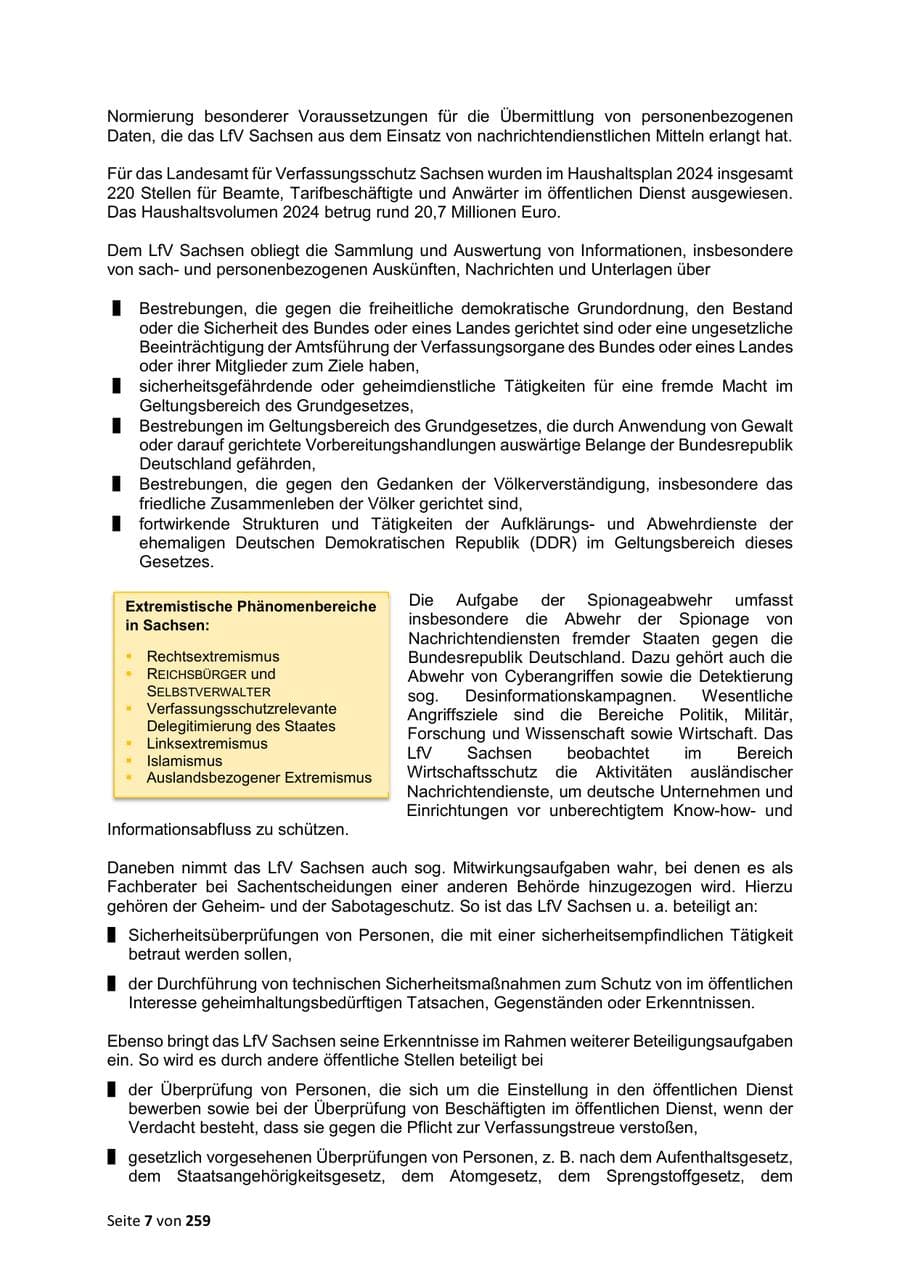 Seite 7 des Verfassungsschutzbericht 2024 Sachsen