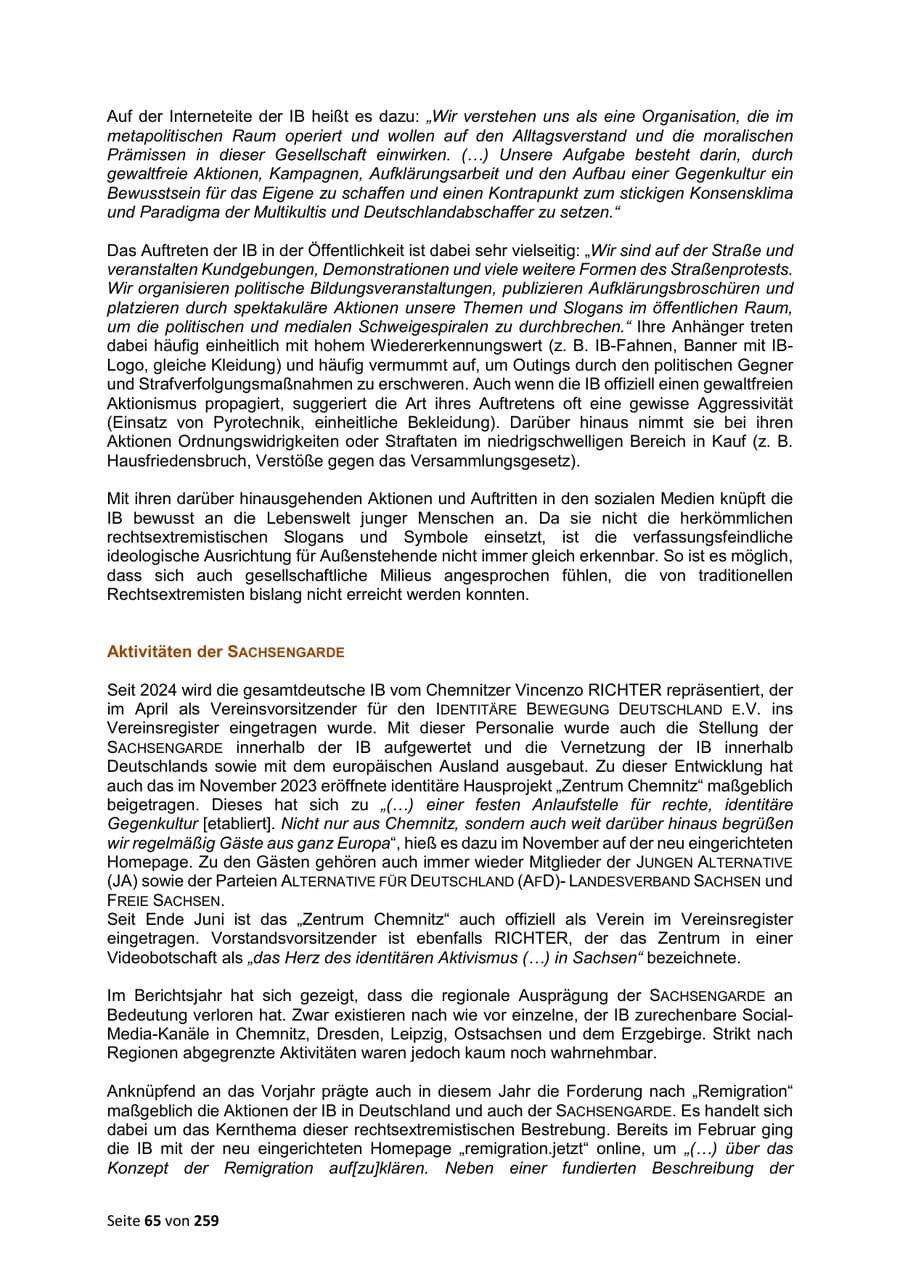 Seite 65 des Verfassungsschutzbericht 2024 Sachsen