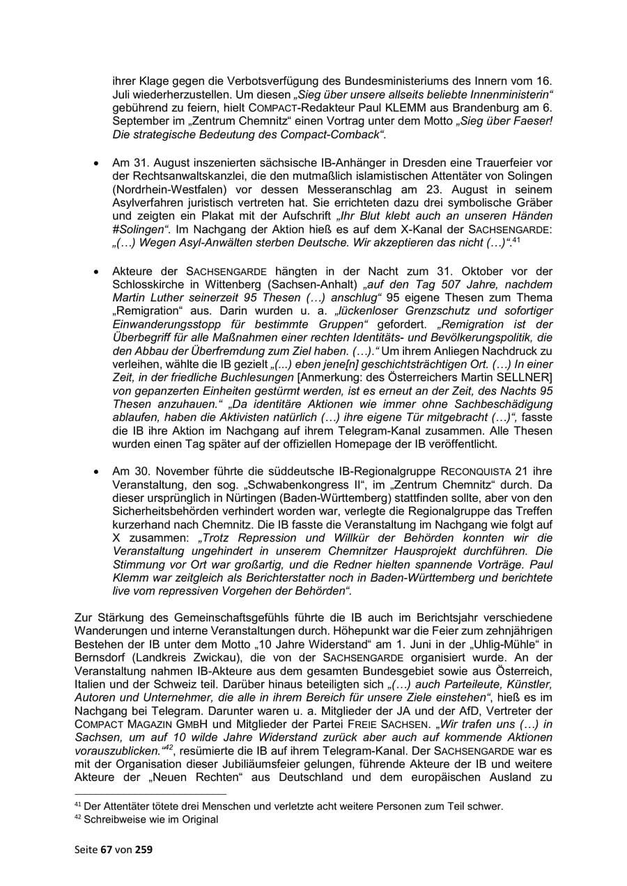 Seite 67 des Verfassungsschutzbericht 2024 Sachsen