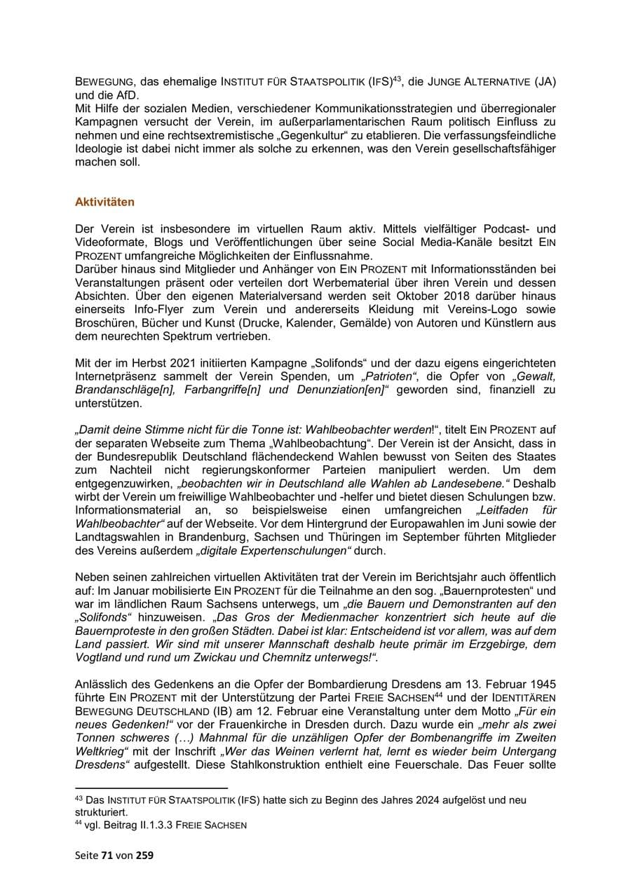 Seite 71 des Verfassungsschutzbericht 2024 Sachsen