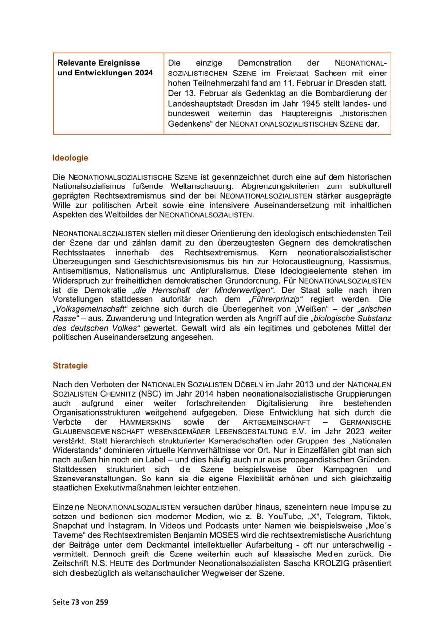 Seite 73 des Verfassungsschutzbericht 2024 Sachsen
