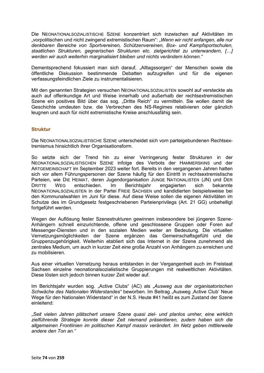 Seite 74 des Verfassungsschutzbericht 2024 Sachsen
