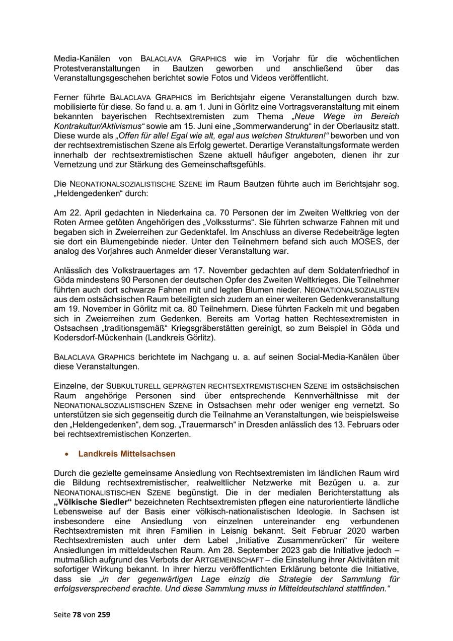 Seite 78 des Verfassungsschutzbericht 2024 Sachsen