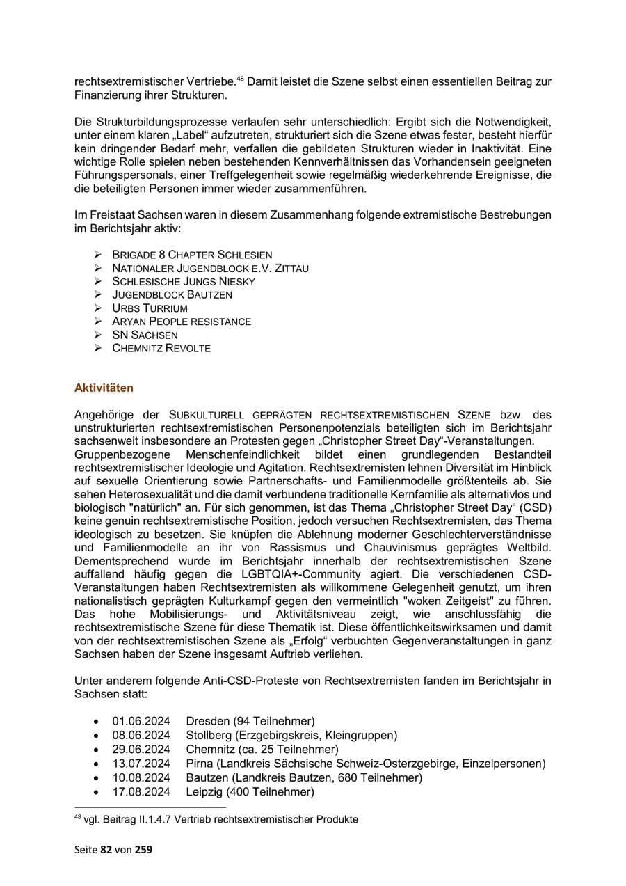 Seite 82 des Verfassungsschutzbericht 2024 Sachsen