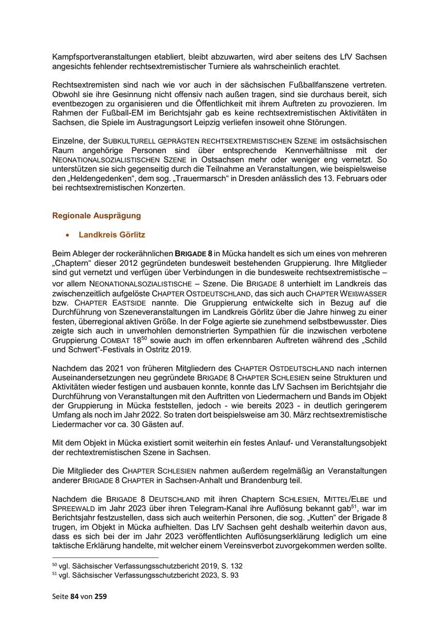 Seite 84 des Verfassungsschutzbericht 2024 Sachsen