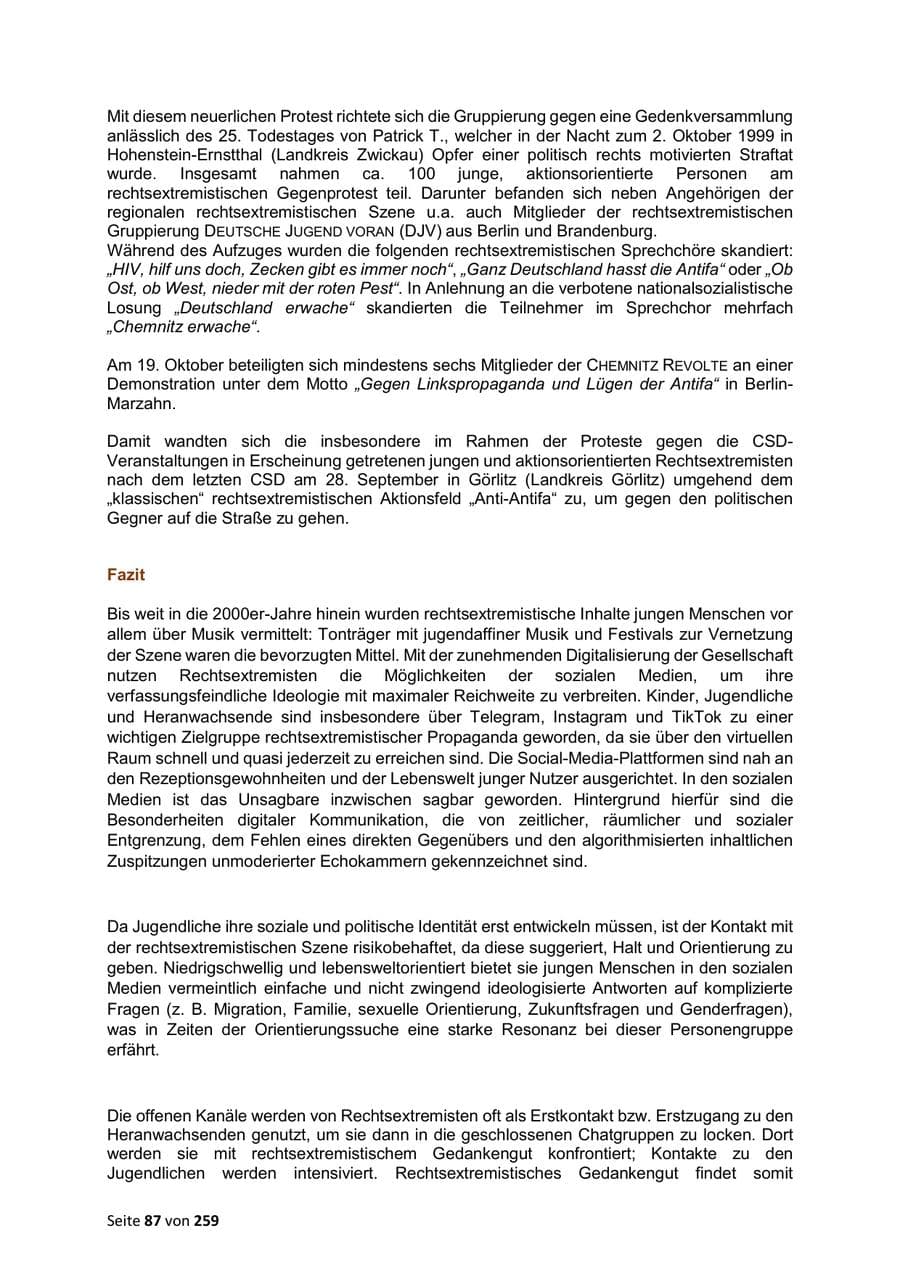 Seite 87 des Verfassungsschutzbericht 2024 Sachsen