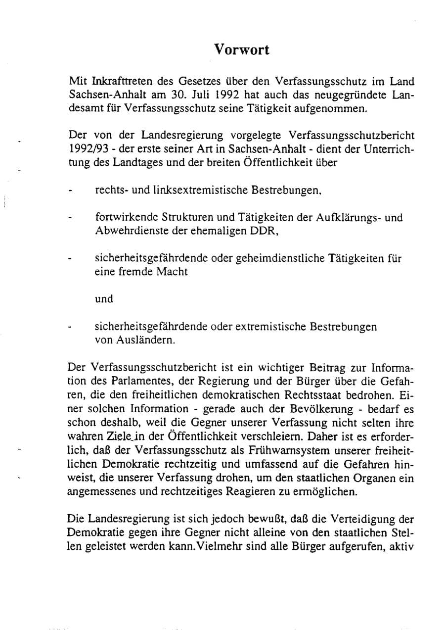 Seite 4 des Verfassungsschutzbericht 1992 Sachsen-Anhalt