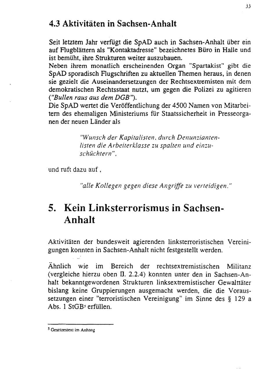 Seite 44 des Verfassungsschutzbericht 1992 Sachsen-Anhalt