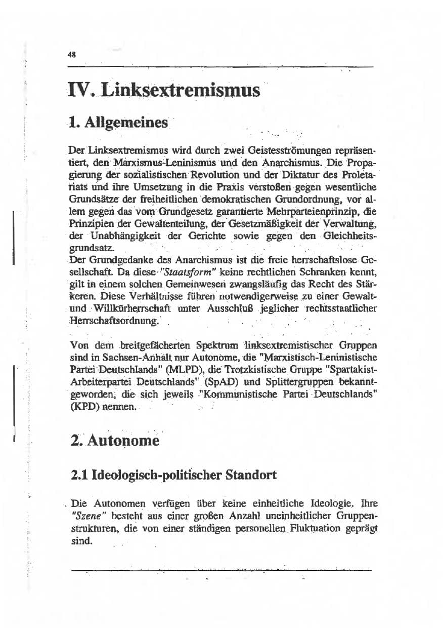 Seite 62 des Verfassungsschutzbericht 1993 Sachsen-Anhalt