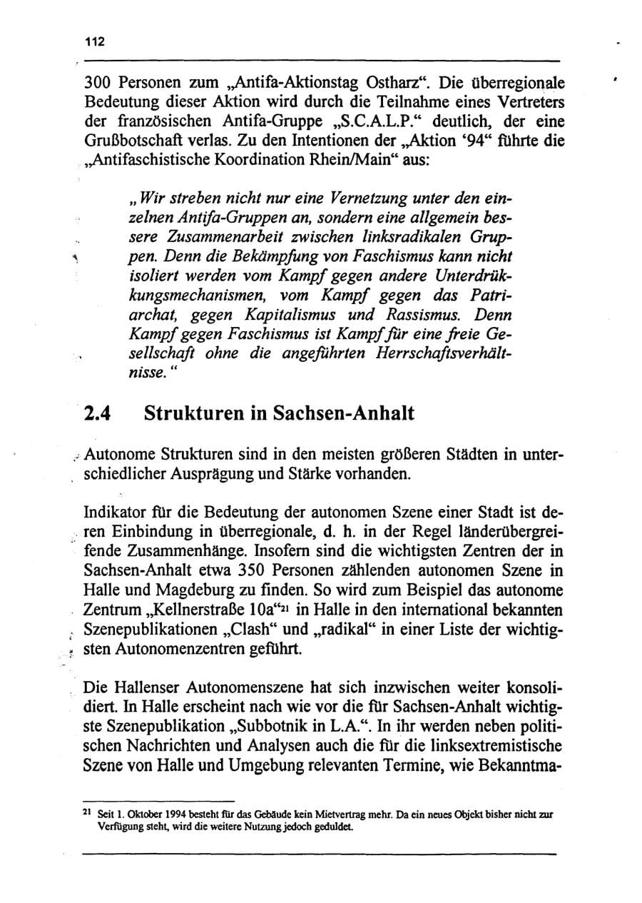 Seite 128 des Verfassungsschutzbericht 1994 Sachsen-Anhalt