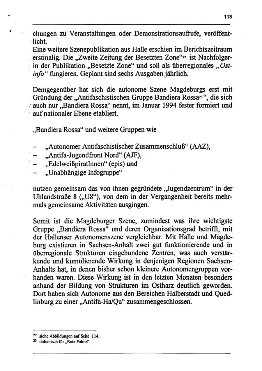 Seite 129 des Verfassungsschutzbericht 1994 Sachsen-Anhalt