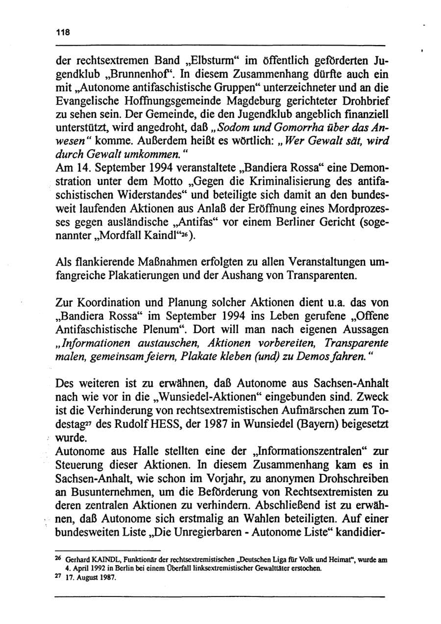 Seite 134 des Verfassungsschutzbericht 1994 Sachsen-Anhalt