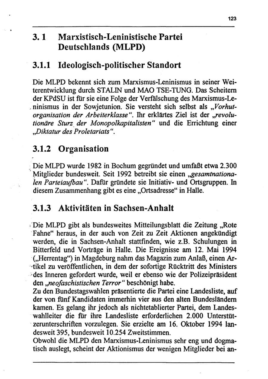 Seite 139 des Verfassungsschutzbericht 1994 Sachsen-Anhalt