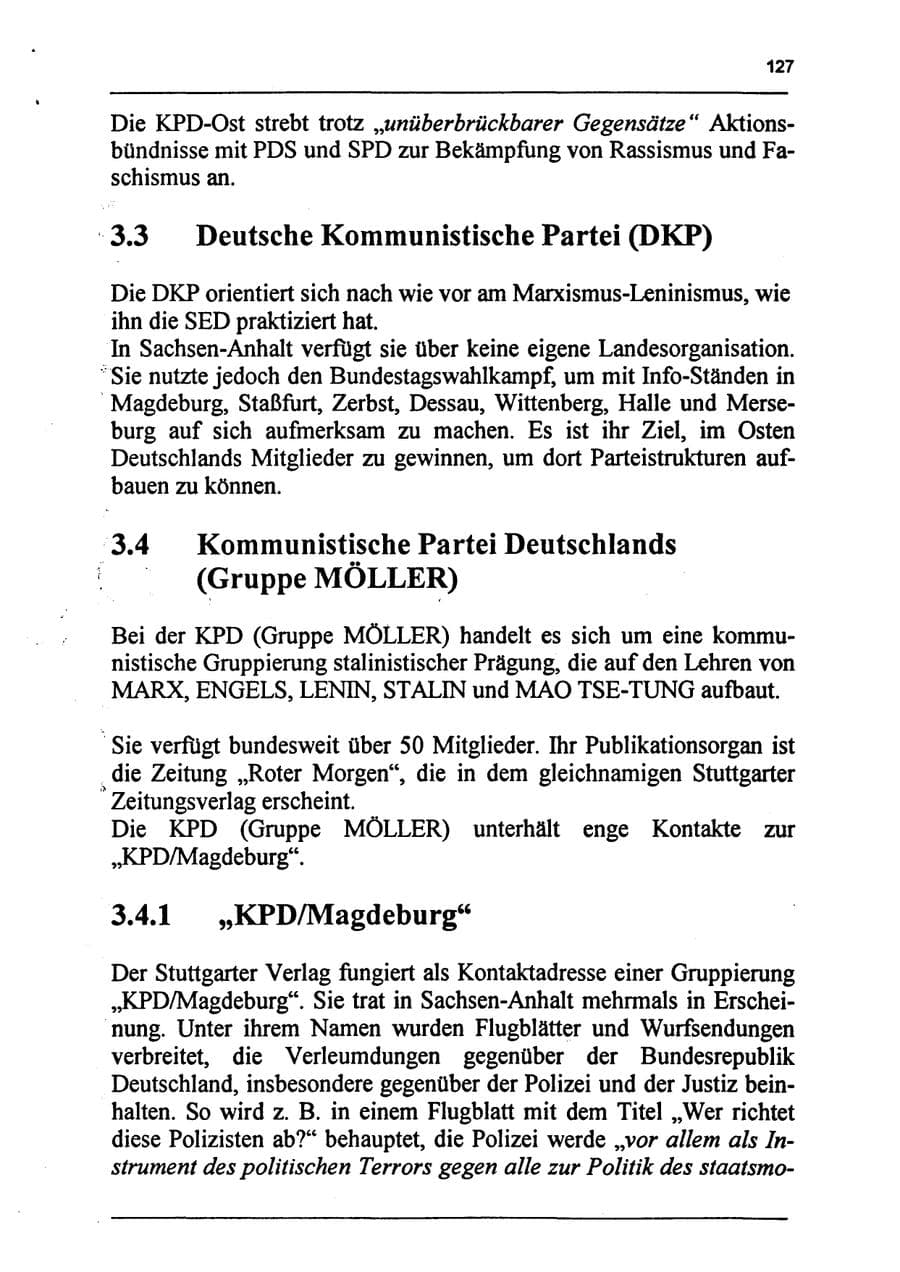 Seite 143 des Verfassungsschutzbericht 1994 Sachsen-Anhalt
