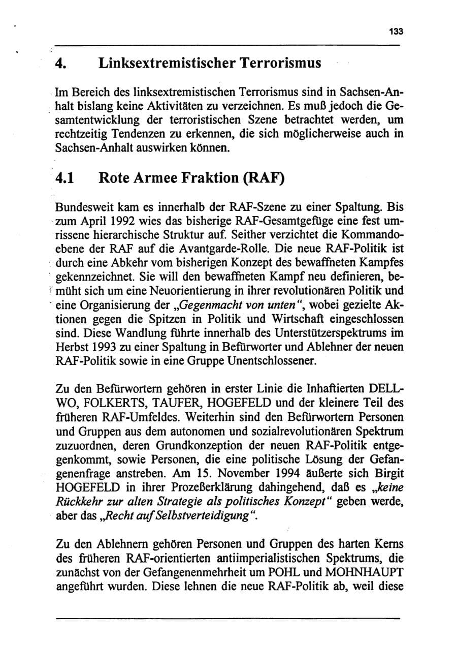 Seite 149 des Verfassungsschutzbericht 1994 Sachsen-Anhalt