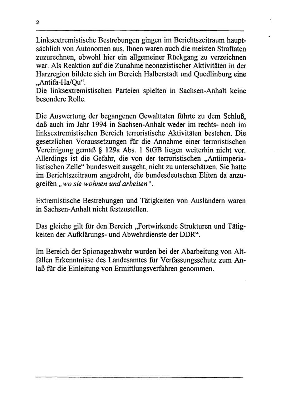Seite 18 des Verfassungsschutzbericht 1994 Sachsen-Anhalt