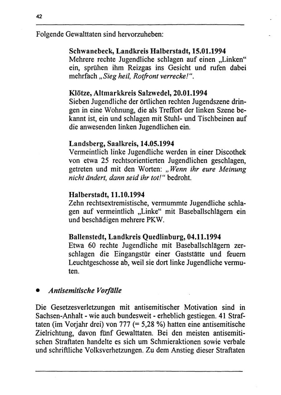 Seite 58 des Verfassungsschutzbericht 1994 Sachsen-Anhalt
