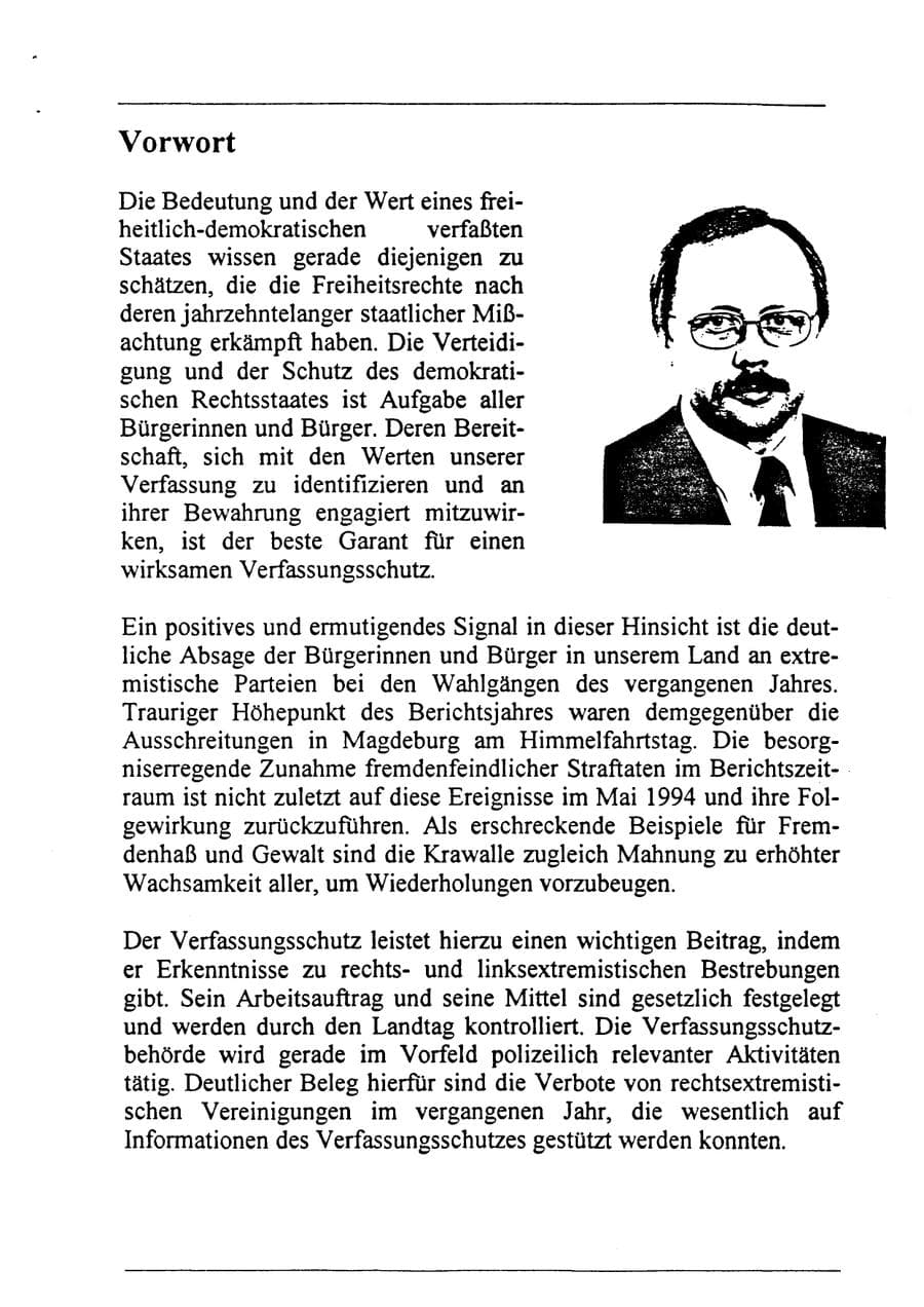 Seite 7 des Verfassungsschutzbericht 1994 Sachsen-Anhalt