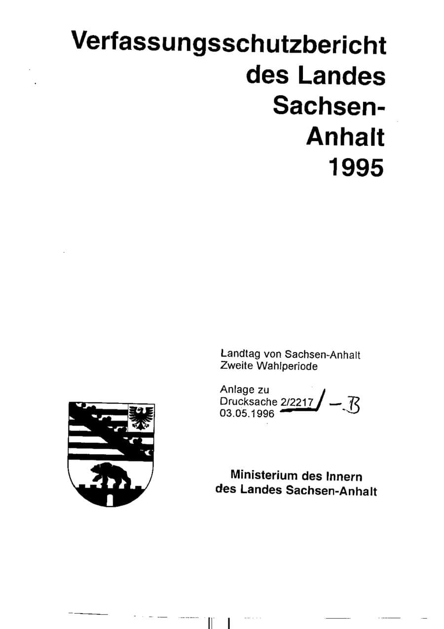 Seite 2 des Verfassungsschutzbericht 1995 Sachsen-Anhalt