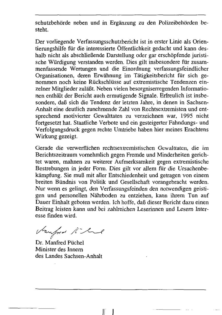 Seite 6 des Verfassungsschutzbericht 1995 Sachsen-Anhalt