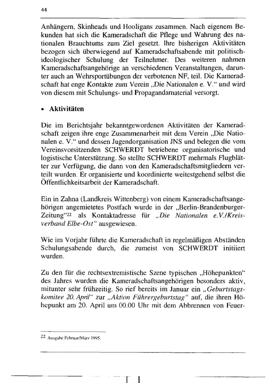Seite 56 des Verfassungsschutzbericht 1995 Sachsen-Anhalt