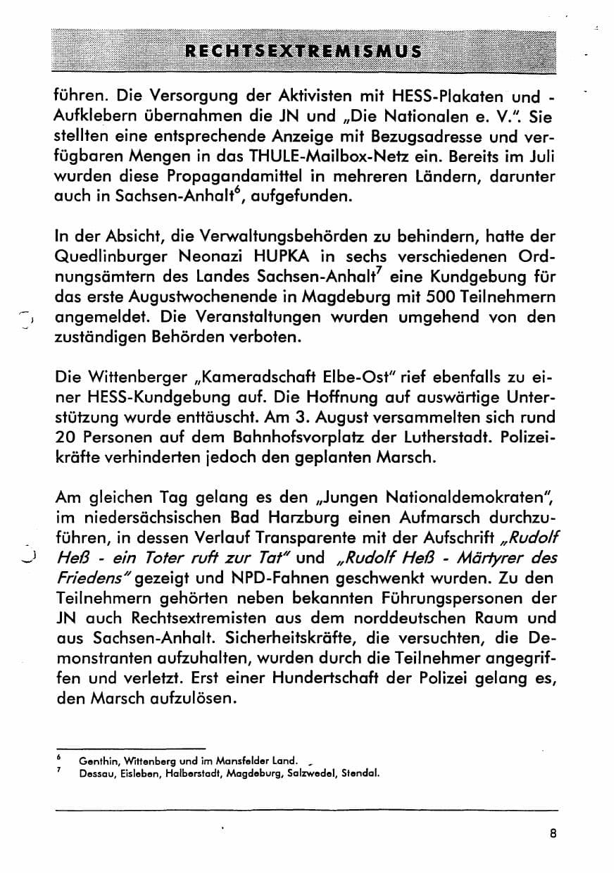 Seite 20 des Verfassungsschutzbericht 1996 Sachsen-Anhalt