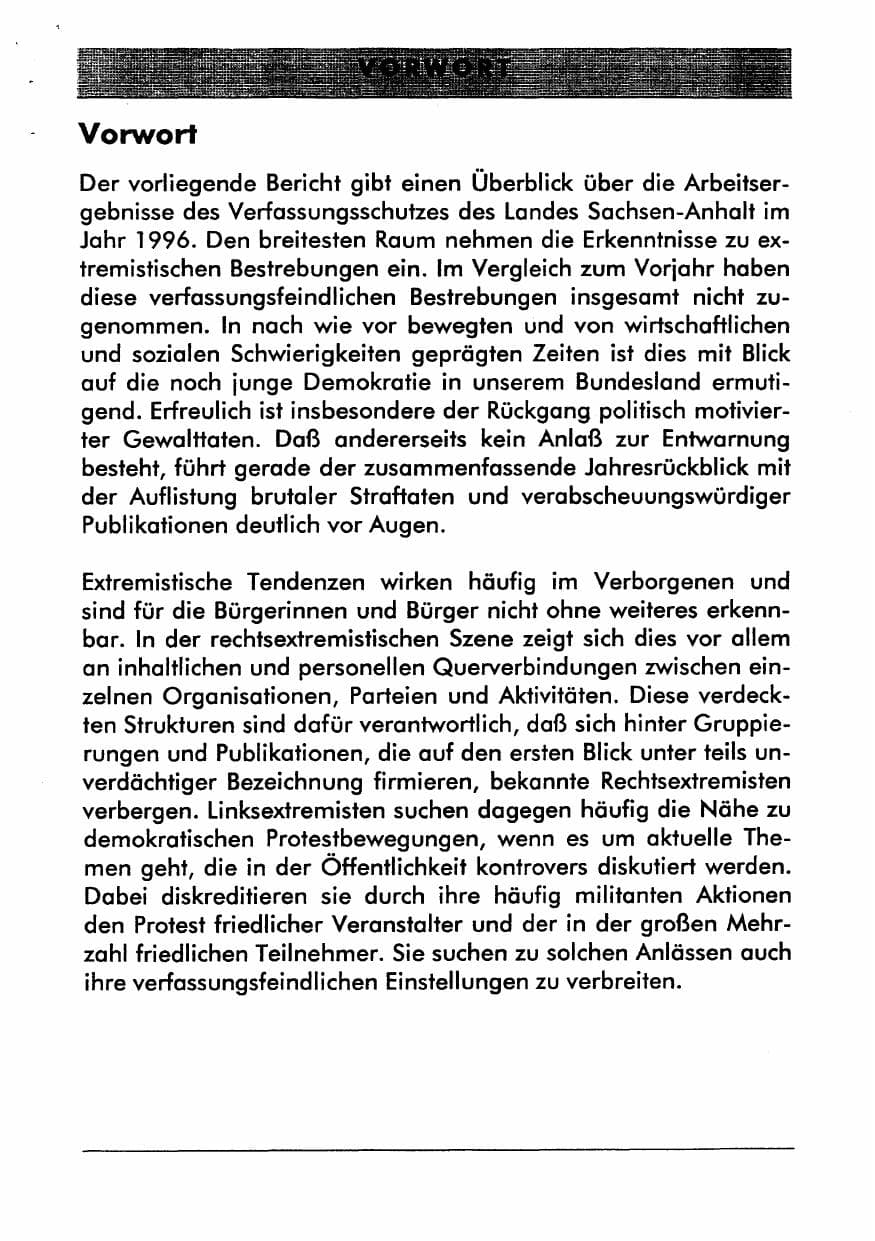 Seite 7 des Verfassungsschutzbericht 1996 Sachsen-Anhalt