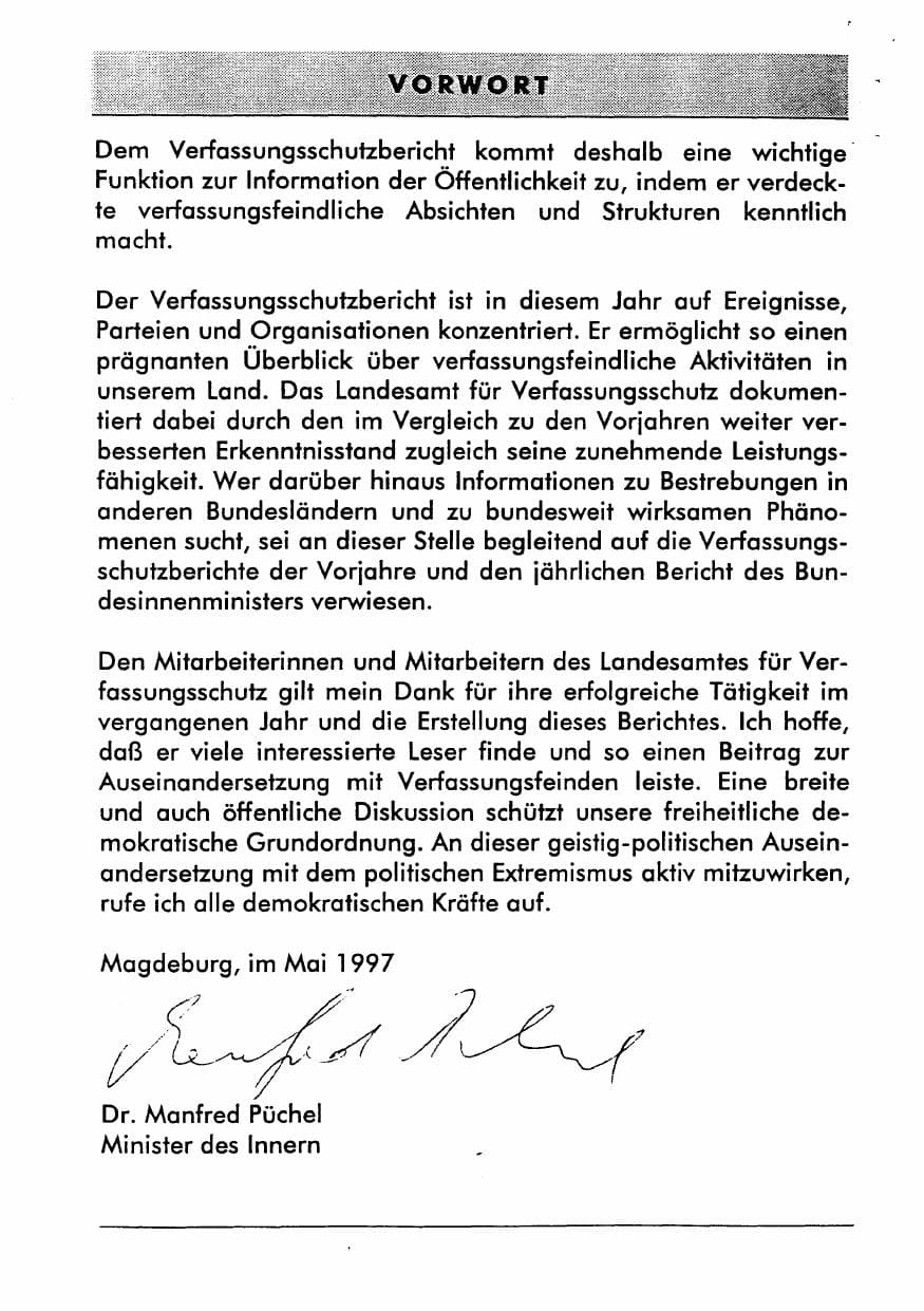 Seite 8 des Verfassungsschutzbericht 1996 Sachsen-Anhalt