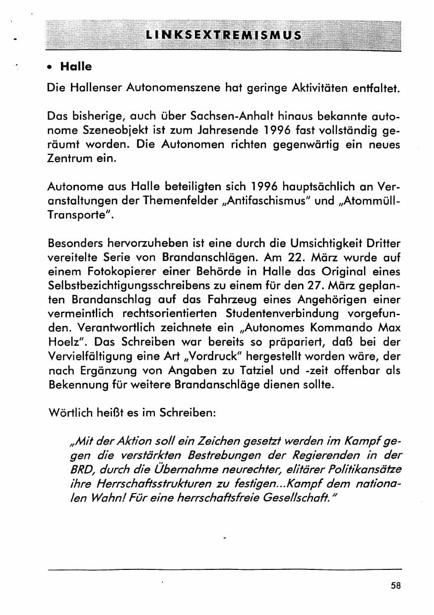 Seite 71 des Verfassungsschutzbericht 1996 Sachsen-Anhalt