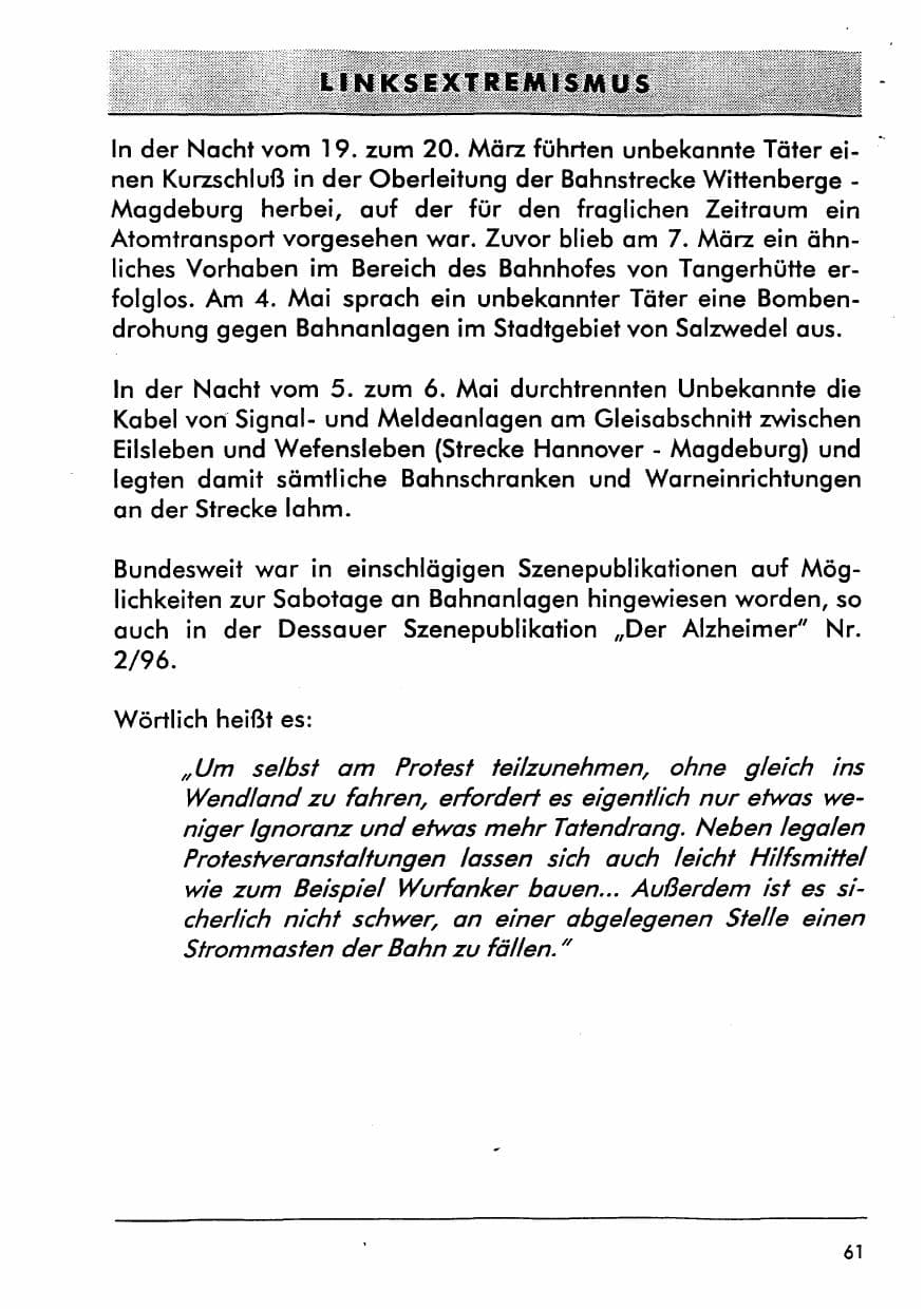 Seite 74 des Verfassungsschutzbericht 1996 Sachsen-Anhalt