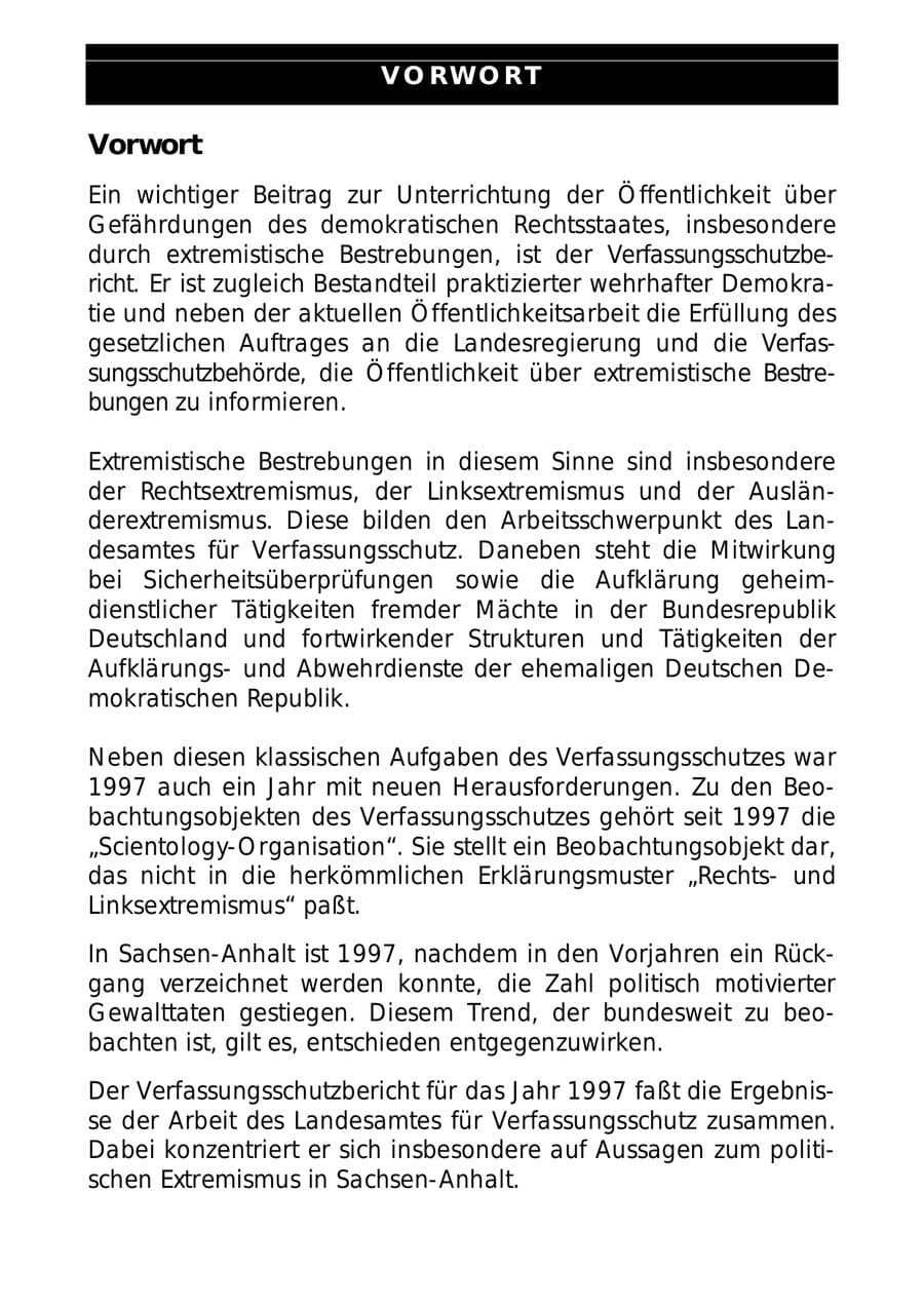 Seite 4 des Verfassungsschutzbericht 1997 Sachsen-Anhalt