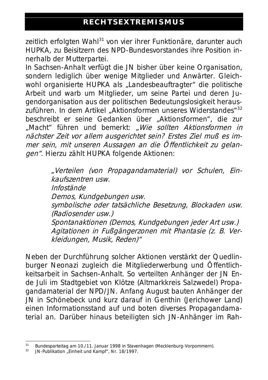 Seite 34 des Verfassungsschutzbericht 1997 Sachsen-Anhalt