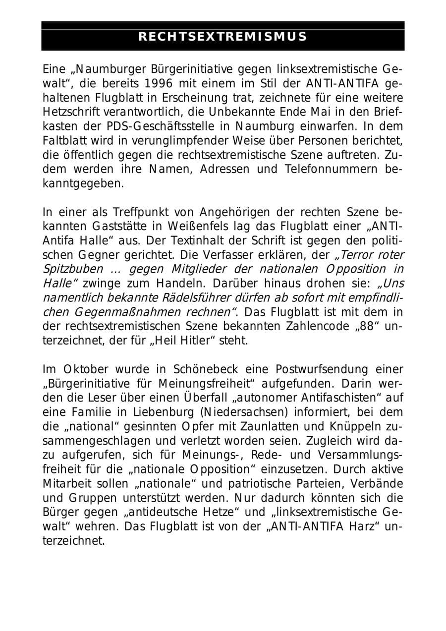 Seite 38 des Verfassungsschutzbericht 1997 Sachsen-Anhalt