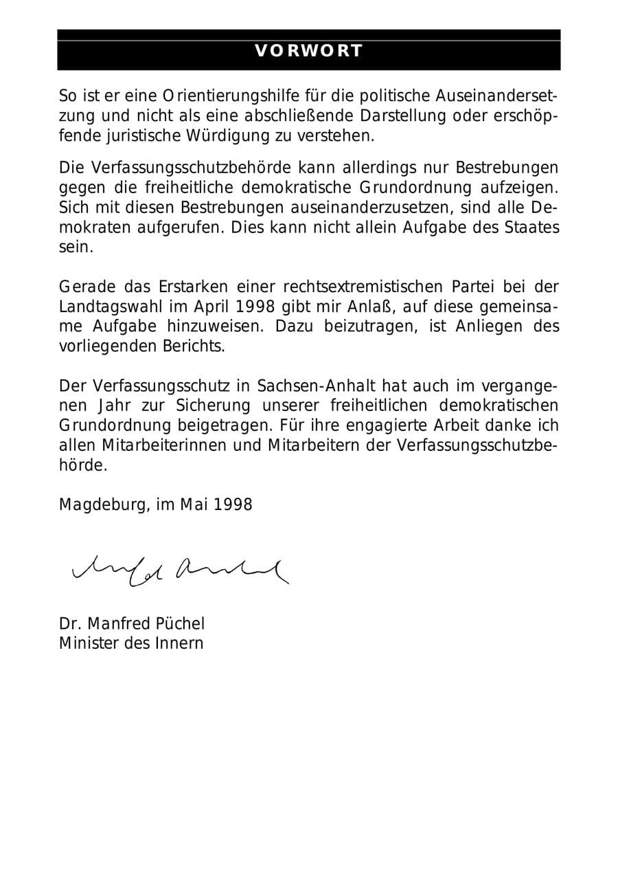 Seite 5 des Verfassungsschutzbericht 1997 Sachsen-Anhalt