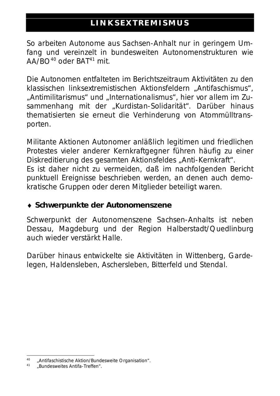 Seite 46 des Verfassungsschutzbericht 1997 Sachsen-Anhalt